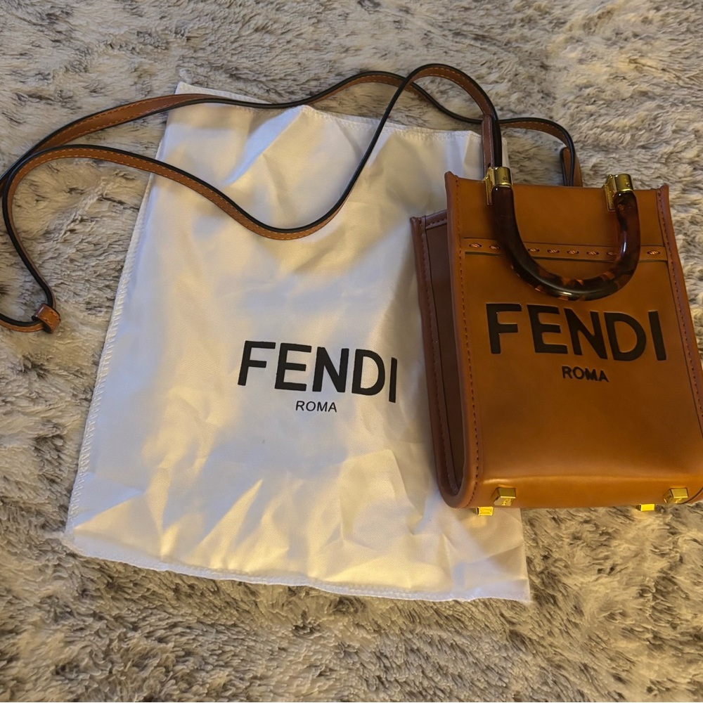 Fendi Brown Mini Bag with Structured Design and Glossy Finish